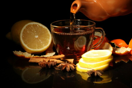 cinnamon, Cup, lemon, peel, tea