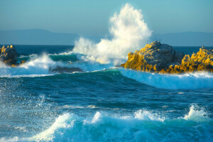 montanhas, pedras, mar, esguichar, pedras, tempestade, onda