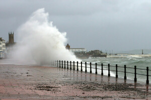 mer, orage, la ville, la barrière, vague