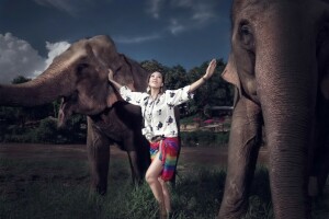 background, elephants, girl