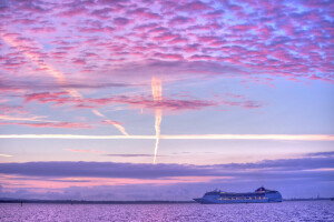 Wolken, glühen, Liner, Meer, Schiff, der Himmel