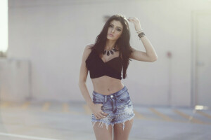 brunette, girl, look, shorts, summer