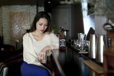 asian, bar, girl, look, mood