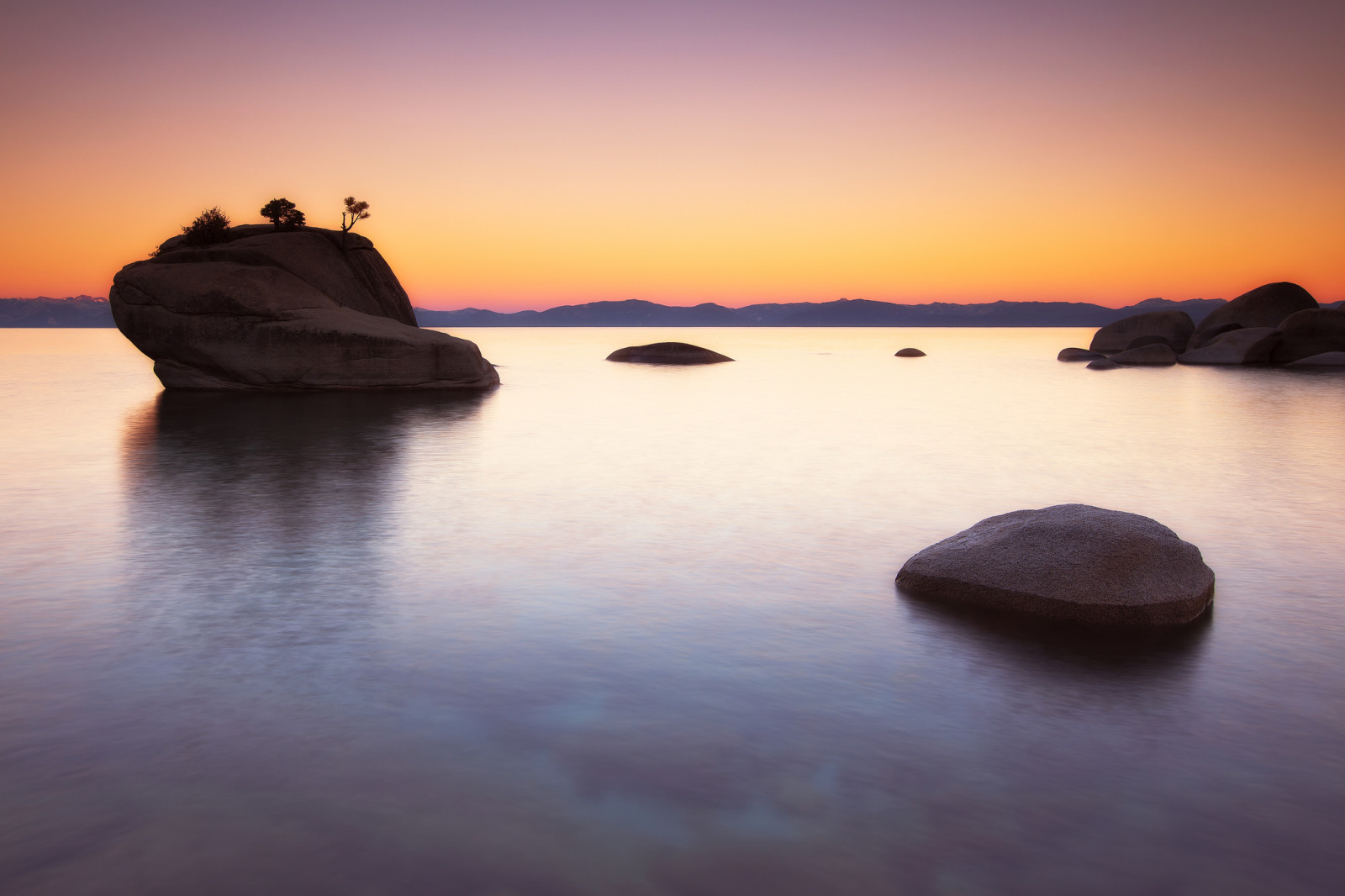 lago, alba, roccia, Lago Tahoe, Bonsai Rock