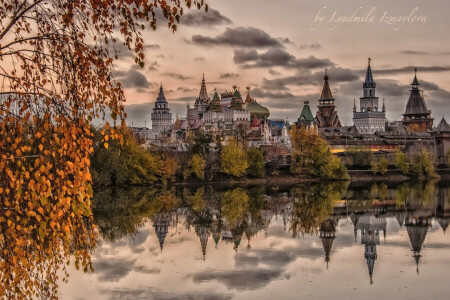 architecture, autumn, Moscow, pond, reflection, Russia, temple, The Izmailovo Kremlin