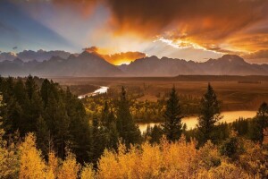 autumn, landscape, morning, mountains