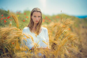 fille, ambiance, été