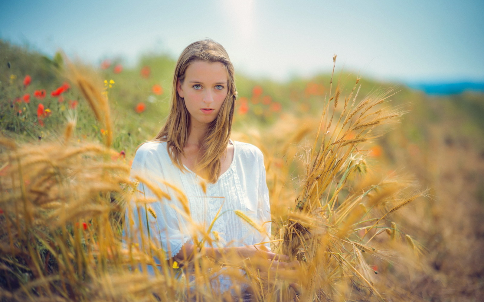 ambiance, été, fille