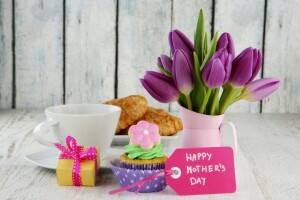 bouquet, box, cake, card, coffee, cream, croissant, Cup