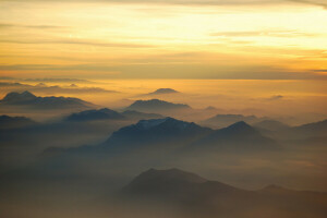 Alpes, névoa, Itália, luz, manhã, montanhas