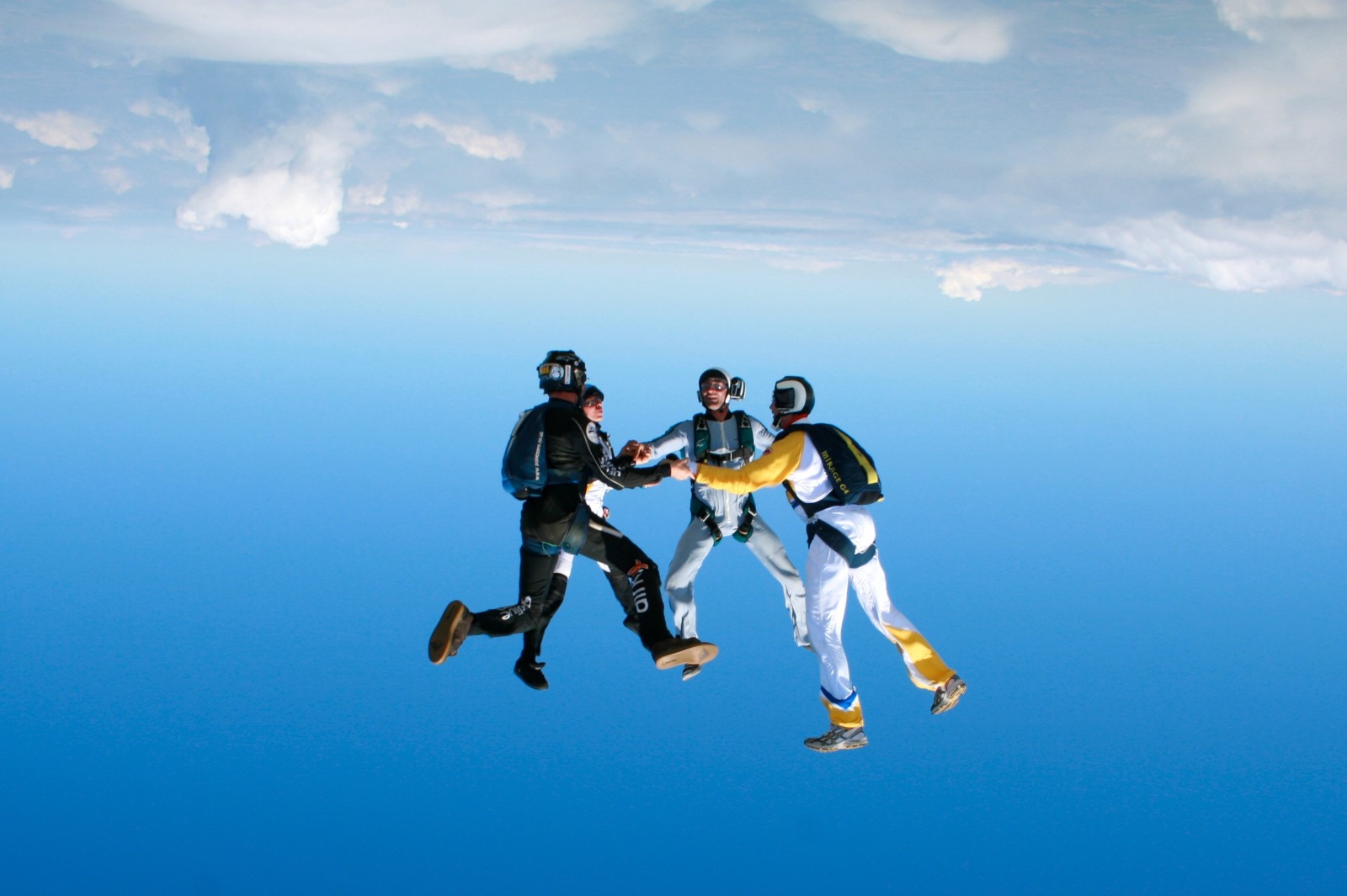 camera, helmet, group, skydivers, headdown, Parachute, parachuting