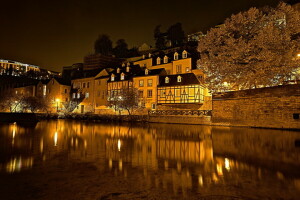 night, river, the city