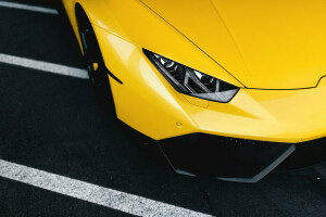 Frente, Huracán, Lamborghini, LP610-4, Super-carro, rodas, amarelo