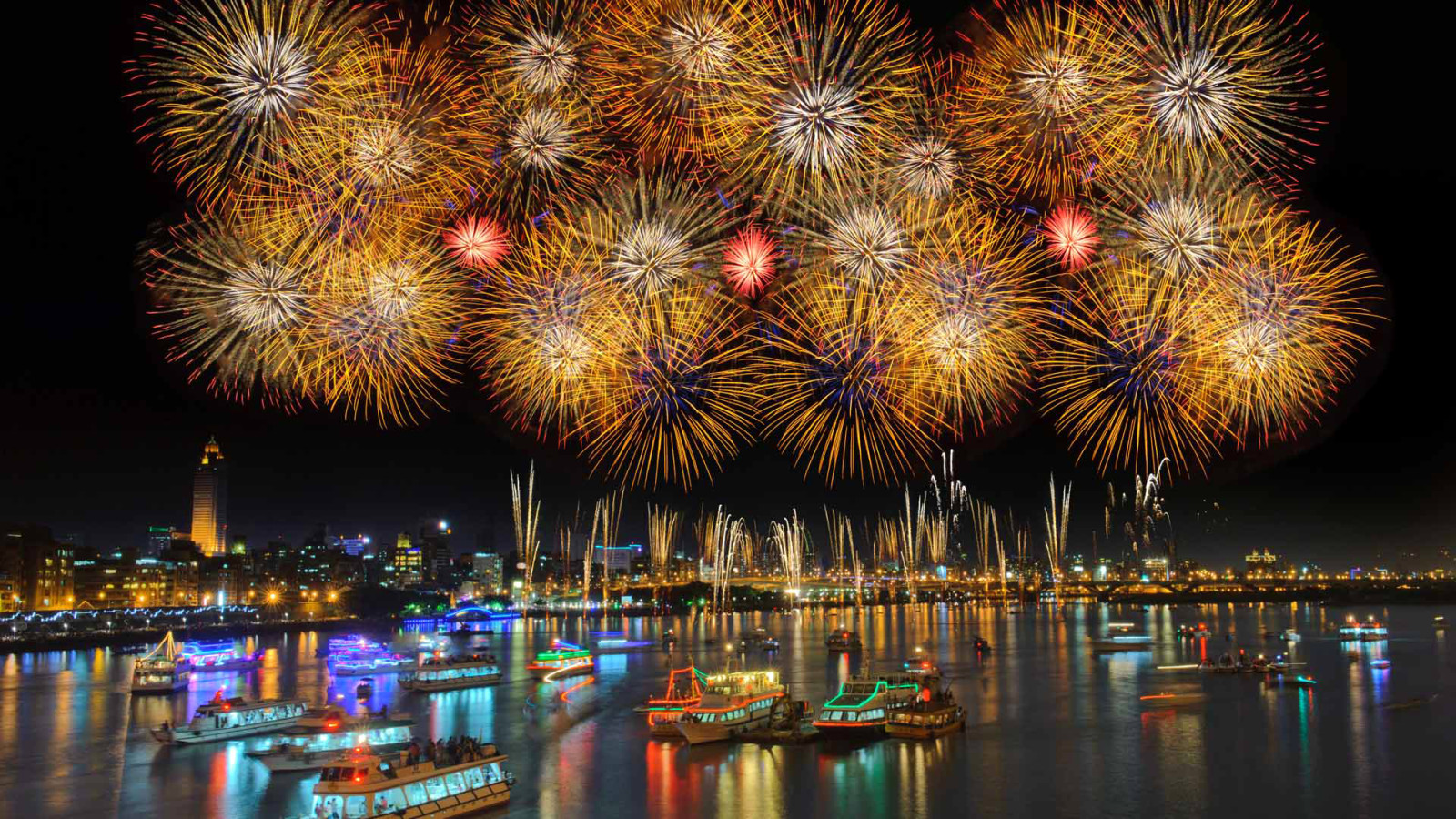 Neujahr, Schiffe, Taiwan, Hafen, Feuerwerk, Taipei, Gruß