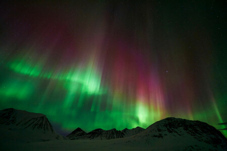 Laponie, montagnes, nuit, Northern Lights, étoiles