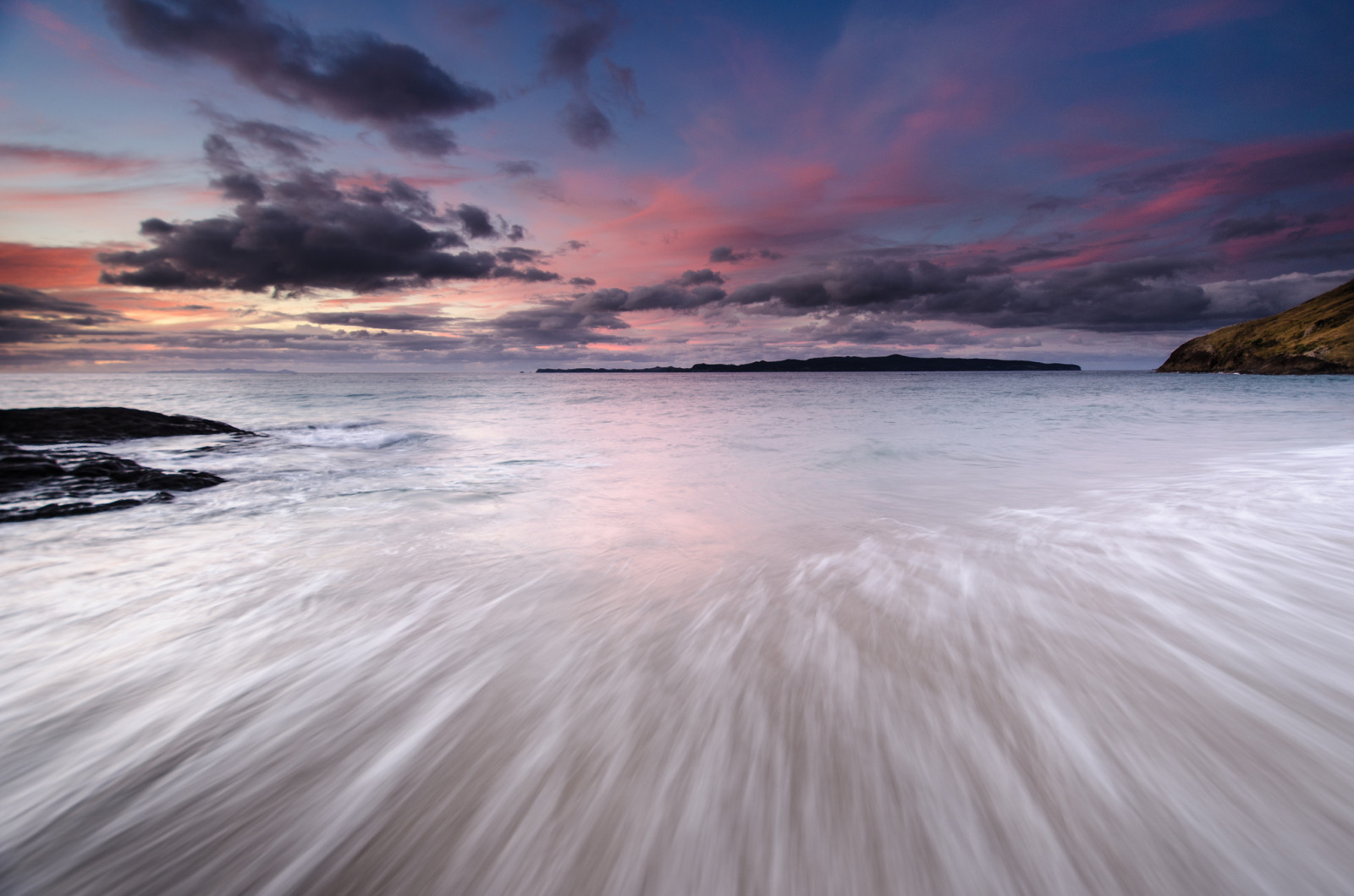 playa, amanecer, tormenta, Waikato, Nueva Zelanda, Opito