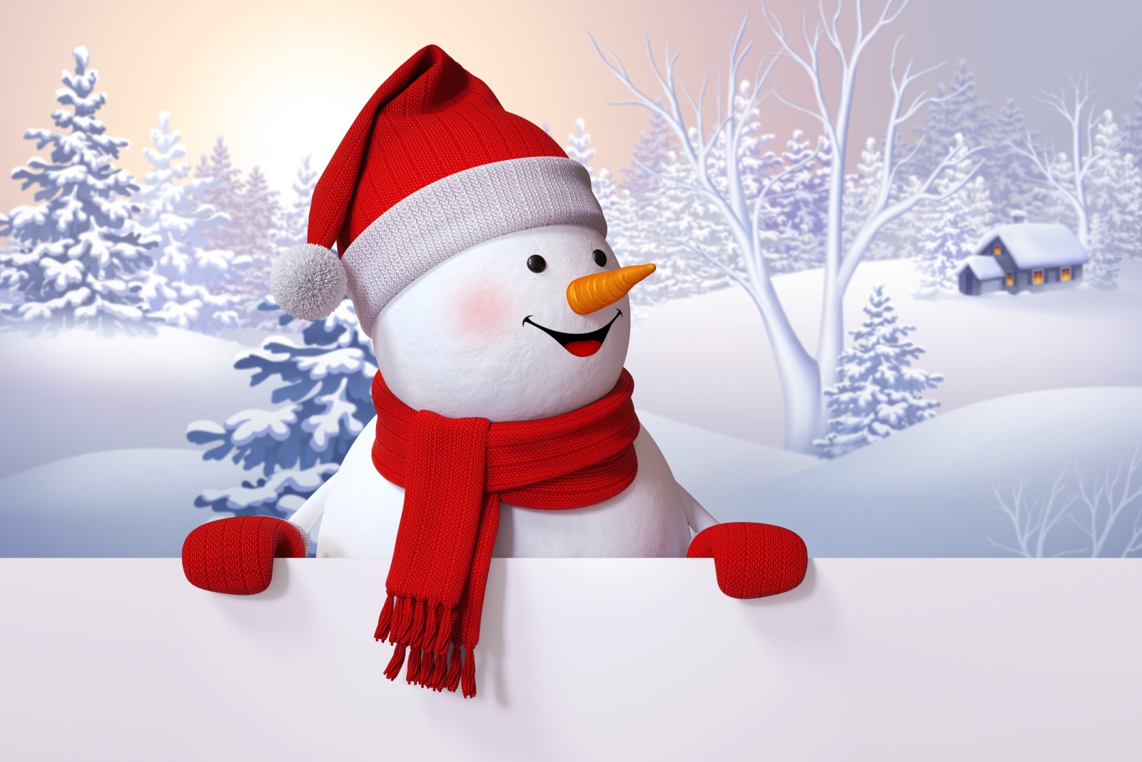 neige, hiver, content, mignonne, bonhomme de neige