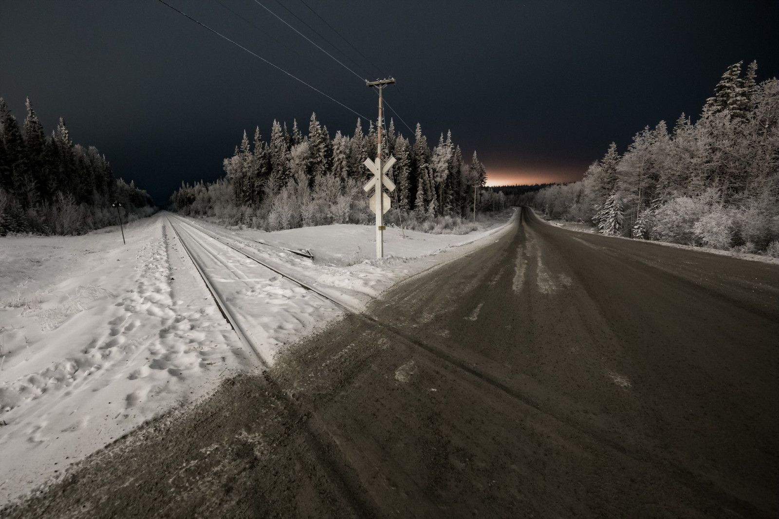 hiver, route, nuit