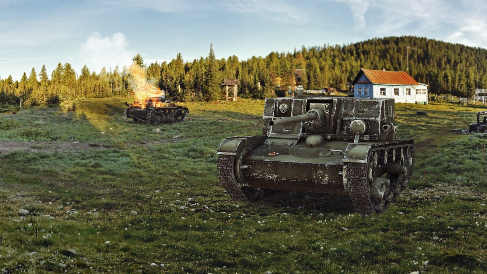 skog, hus, Kunst, tanker, VERDEN AV TANKS, tank, wOT, Wargaming.net