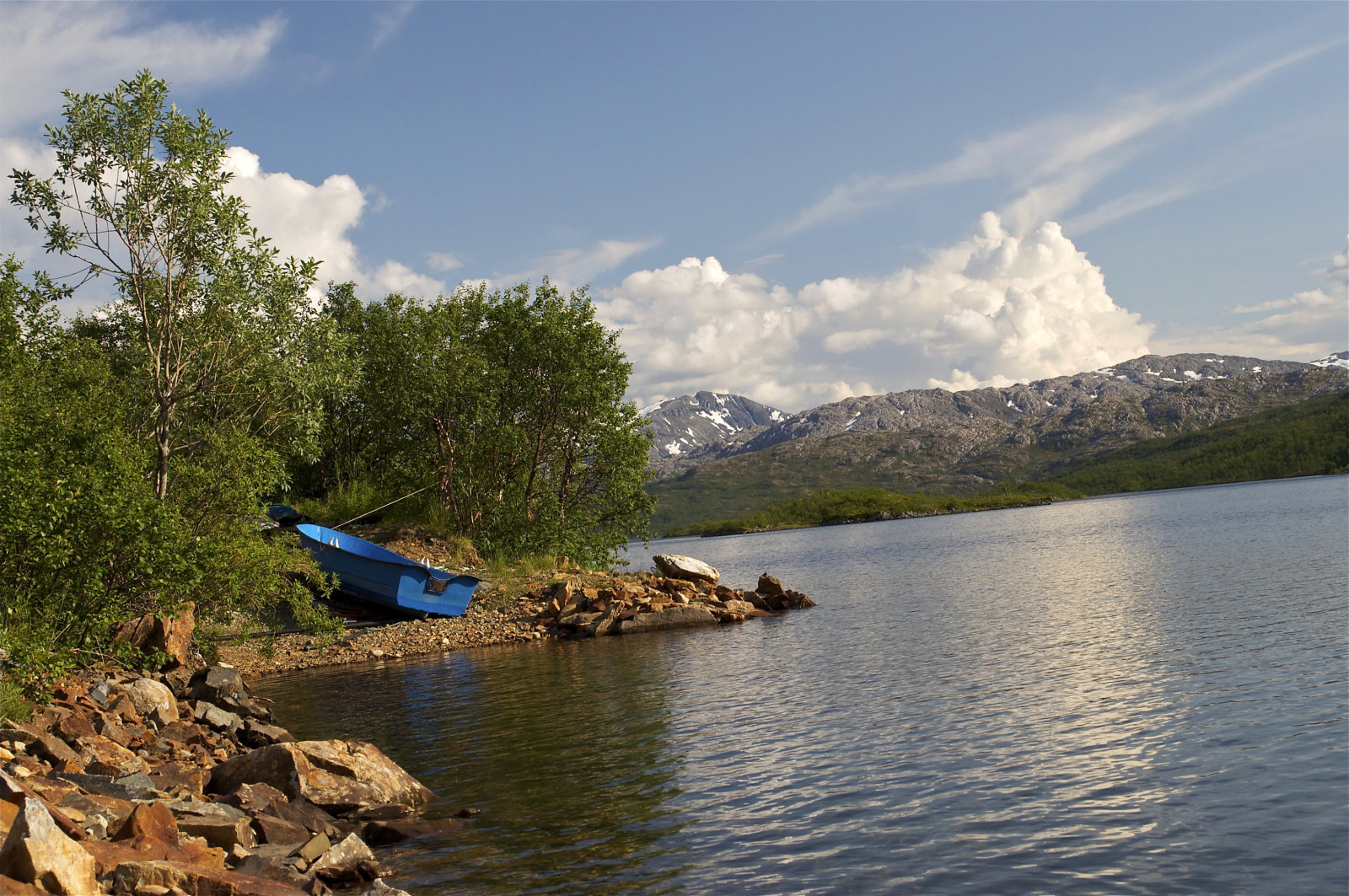 natureza, lago, montanhas, Noruega, foto, barcos, costa, Hansnes