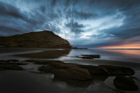 Strand, hav, solnedgang