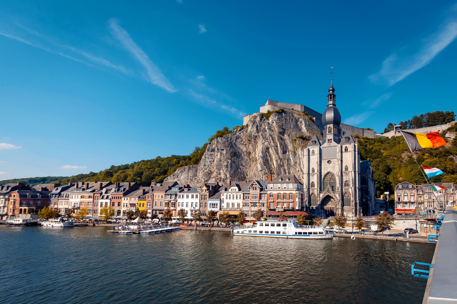 elv, landskap, hjem, promenade, bergarter, Belgia, Dinant, Maas