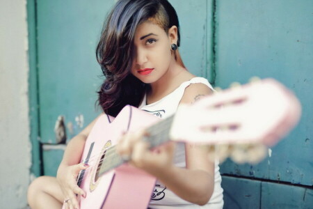 girl, guitar, Music