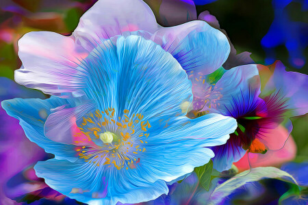 flower, line, macro, paint, petals