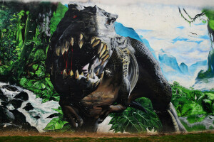 dinosaurus, graffiti, mond, brullen, T-Rex, muur