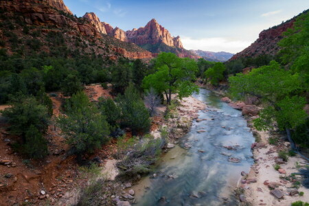 landscape, mountains, river