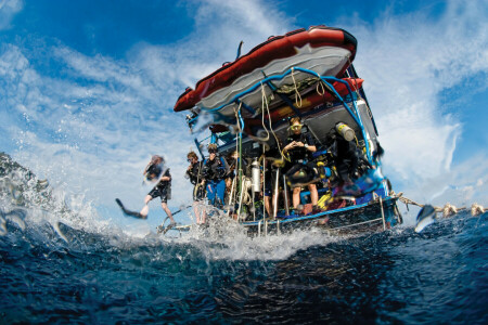 båt, dykking, snorkling, vann