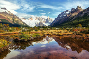 Andes, Argentina, lago, montanhas, Patagônia, reflexão, América do Sul