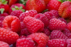 baies, macro, framboise, fraise