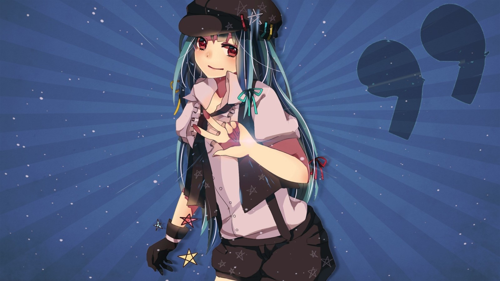 ragazza, arte, berretto, stelle, guanti, Vocaloid, Hatsune Miku, fiocchi