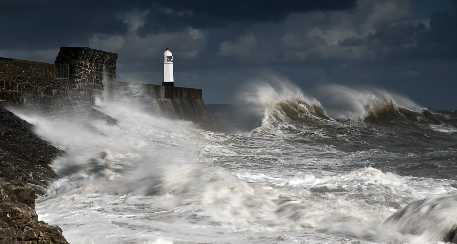 panorama, mar, Farol, onda