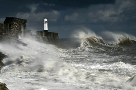 landschap, Vuurtoren, zee, Golf