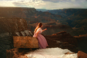 kjole, pige, klipper, sten, TJ Drysdale