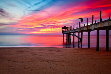 nuvole, splendore, forare, mare, riva, tramonto, il cielo