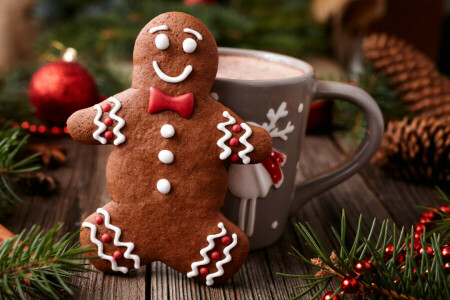 cakes, Christmas, cocoa, cookies, decoration, gingerbread, glaze, Merry