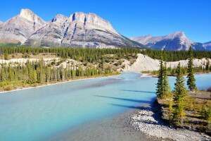 Banff, Bow River, Canada, landschap, bergen, natuur, Park, foto