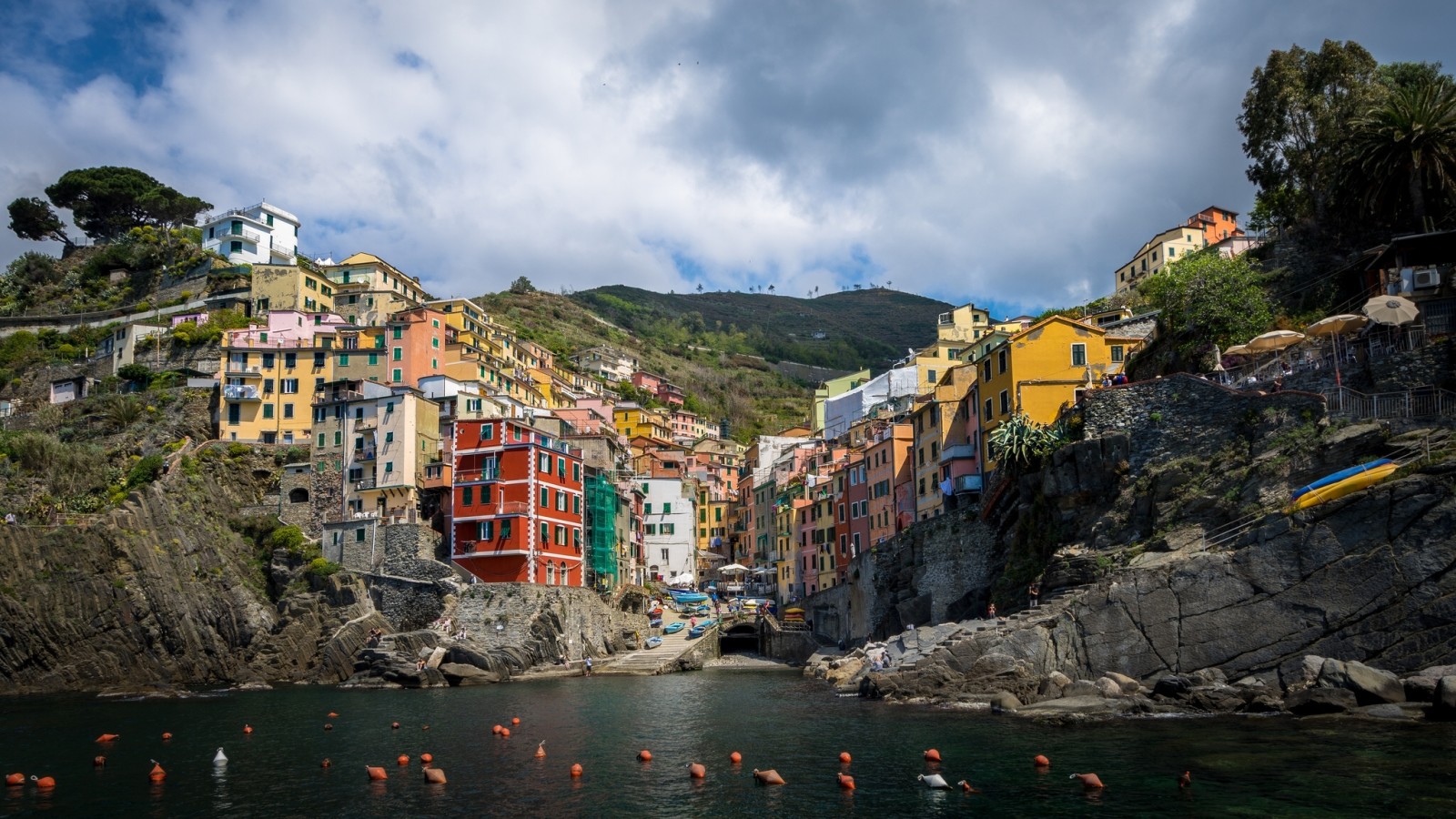 morze, Włochy, budynek, Wybrzeże, Liguria, Riomaggiore, Cinque terre, boje