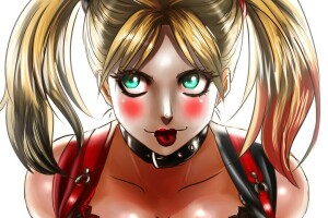 arte, Batman, personagem, olhos verdes, Harley Quinn, Caudas