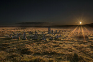 Dartmoor nasjonalpark, Stone Circle, Soloppgang