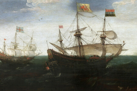 Aert Anthonisz Anthoni Shot, flag, picture, sail, Sea battle, seascape, ship