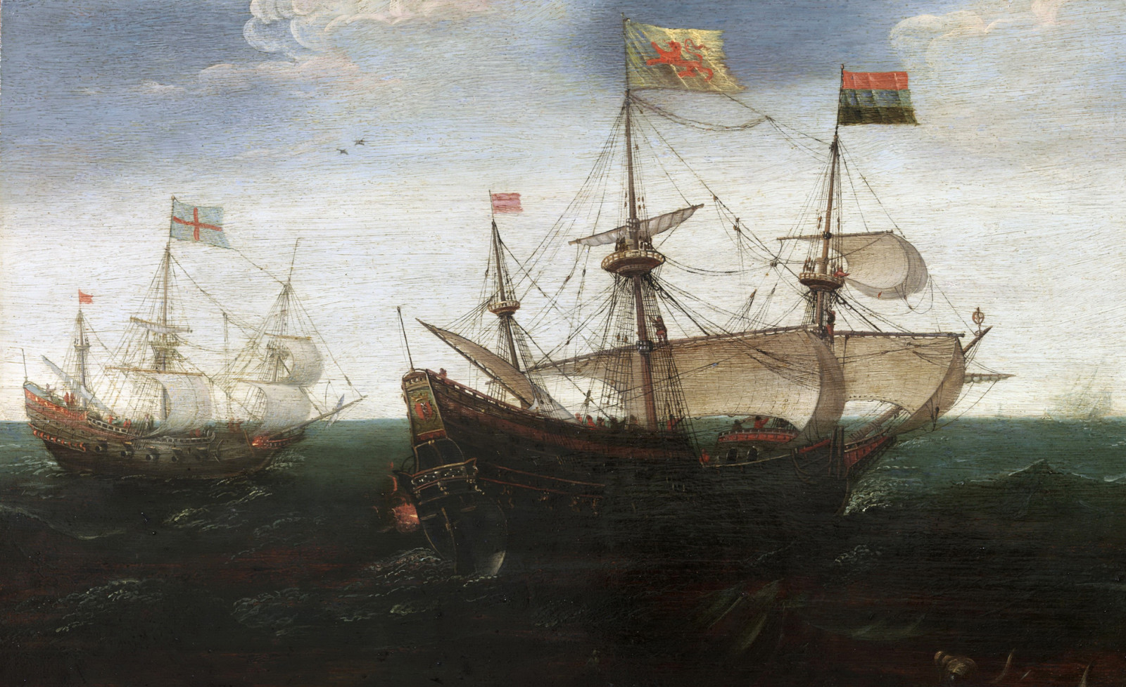 Bild, Schiff, Flagge, segeln, Seelandschaft, Seeschlacht, Aert Anthonisz Anthoni Schuss