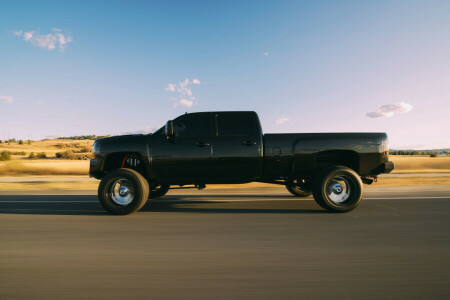 Chevrolet, wolken, Duramax, veld-, LMM, achteraanzicht, weg, schaduw