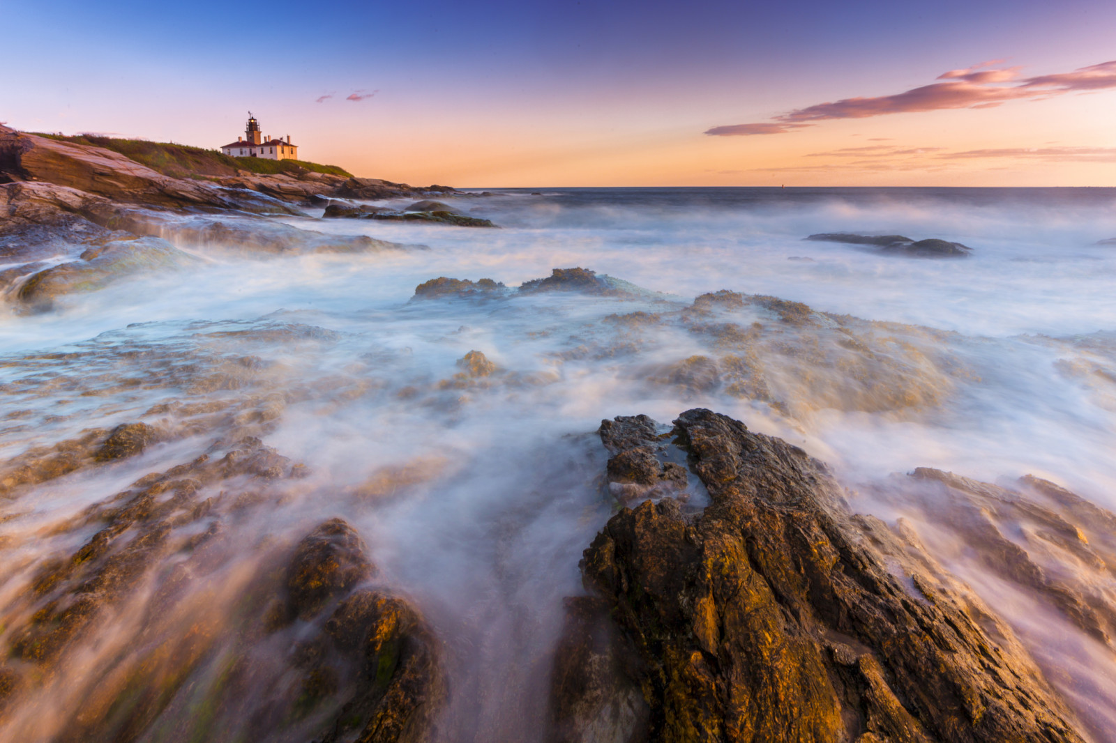 shore, stones, morning, The ocean, Lighthouse