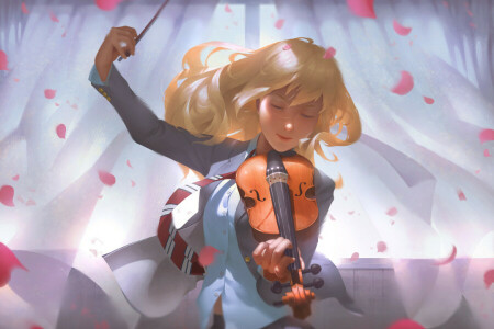 kunst, blond, pige, musik, kronblade, Binde, violin