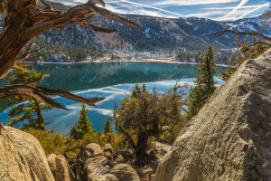 lake, mountains, rocks, stones, the sky