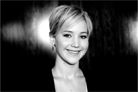 actrice, noir et blanc, visage, fille, sourire